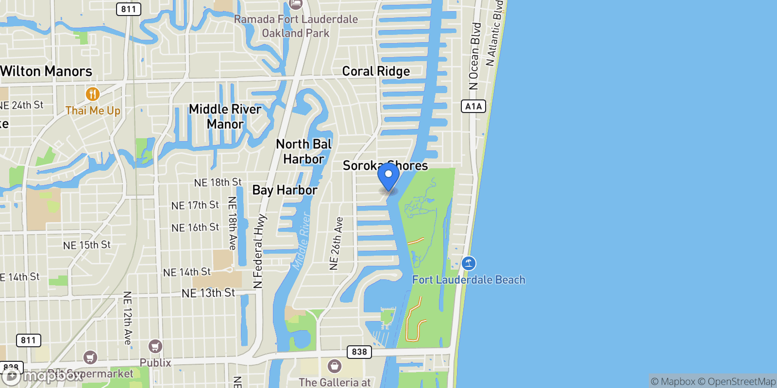Map showing 1900 Intracoastal Dr, Fort Lauderdale, FL, 33305, USA, Wilton Manors, Florida, United States.