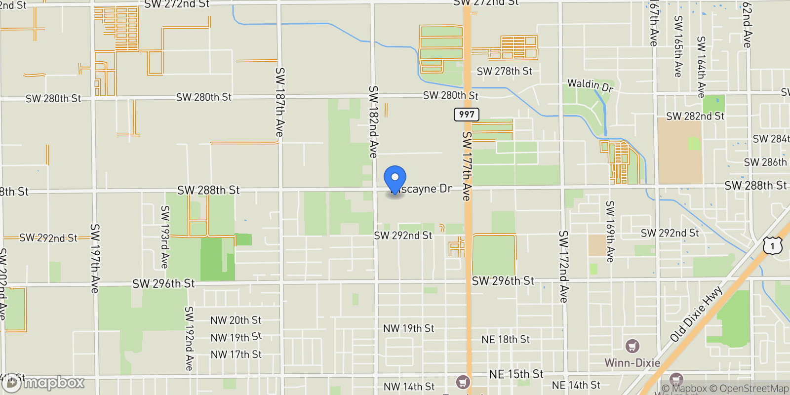 Map showing 18000 SW 288th St, Homestead, FL, 33030, USA, Homestead, Florida, United States.