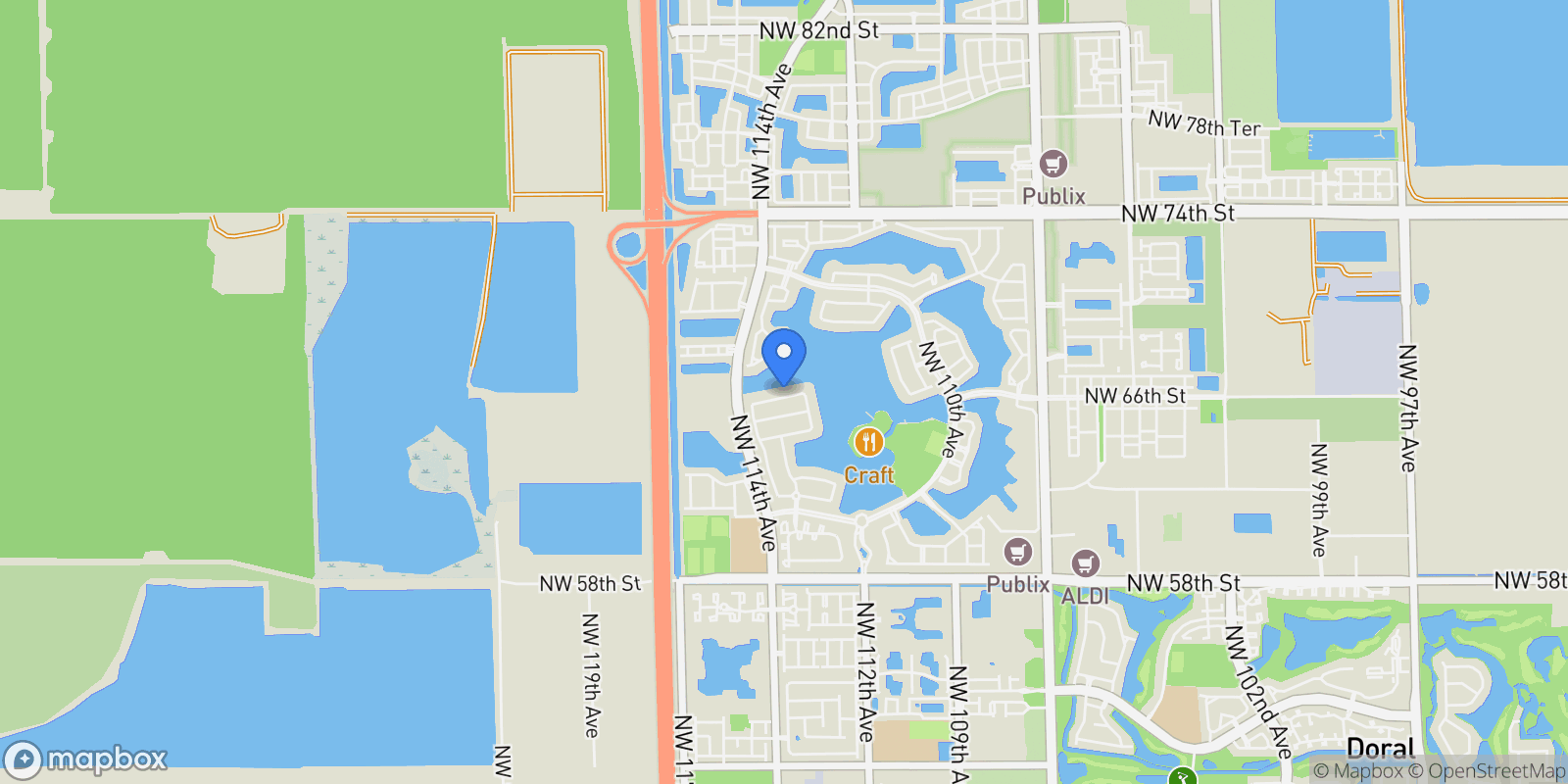 Map showing 11325 NW 66th St, Doral, FL, 33178, USA, Doral, Florida, United States.