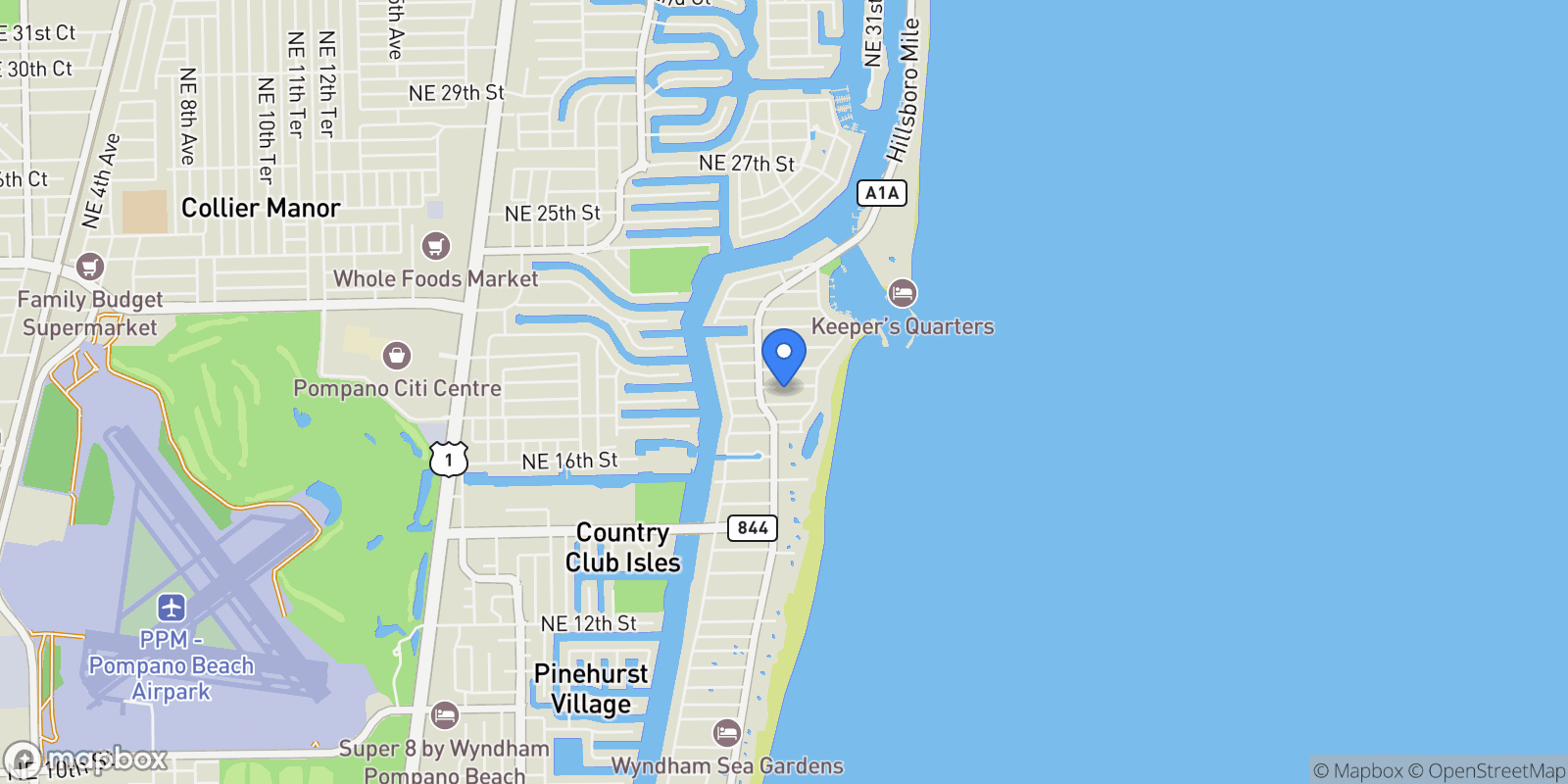 Map showing 3406 Leigh Rd, Pompano Beach, FL, 33062, USA, Hillsboro Beach, Florida, United States.