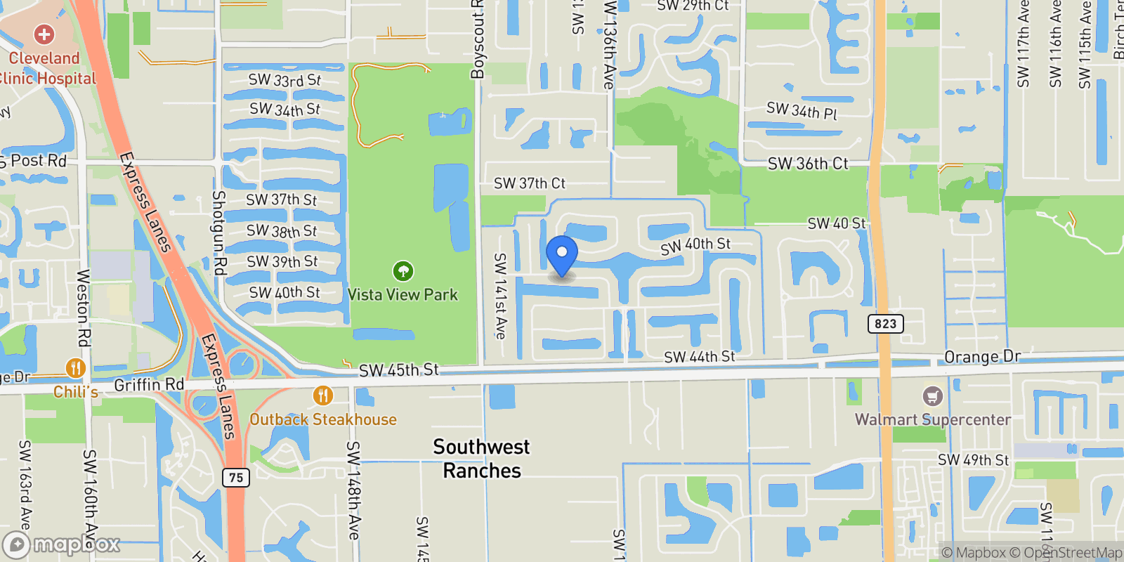 Map showing 13890 SW 41st St, Davie, FL, 33330, USA, Davie, Florida, United States.