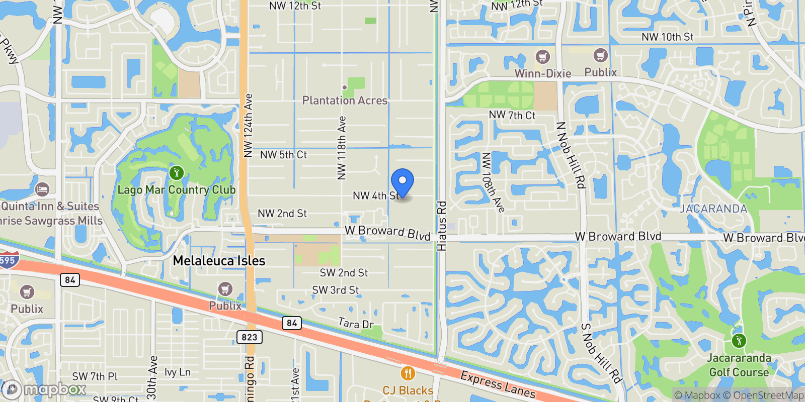 Map showing 11420 NW 4th St, Plantation, FL, 33325, USA, Davie, Florida, United States.