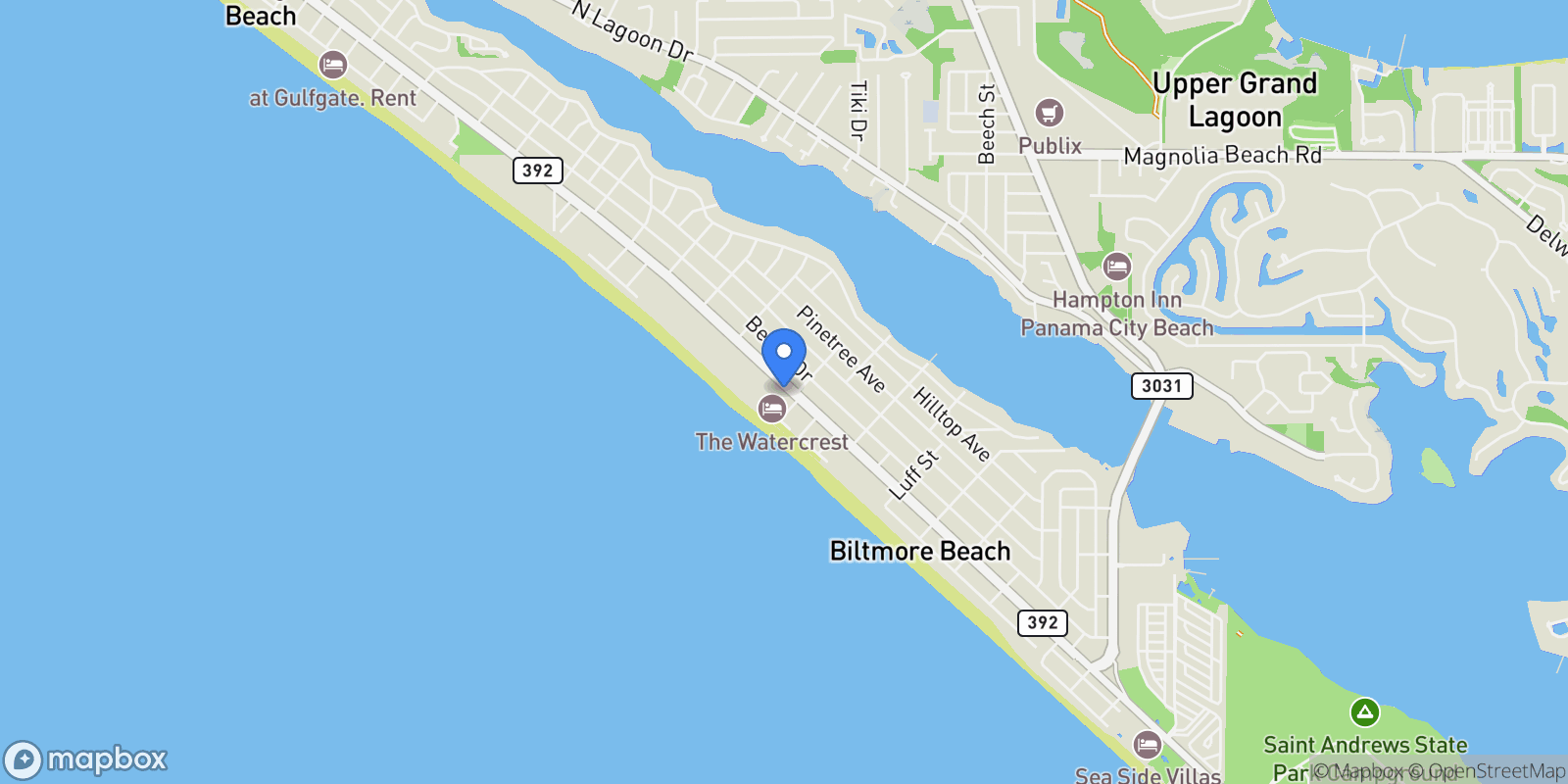 Map showing 6201 Thomas Drive #207, Panama City, FL 32408, Panama City Beach, Florida, United States.