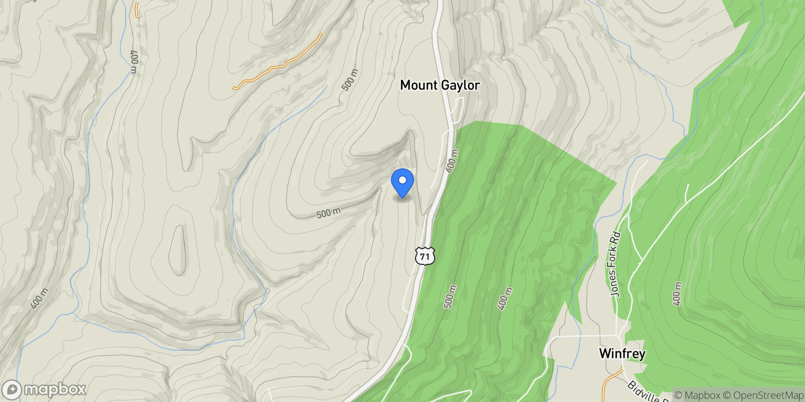 Map showing 21701 Mount Gaylor, Winslow, AR 72959, Mountainburg, Arkansas, United States.