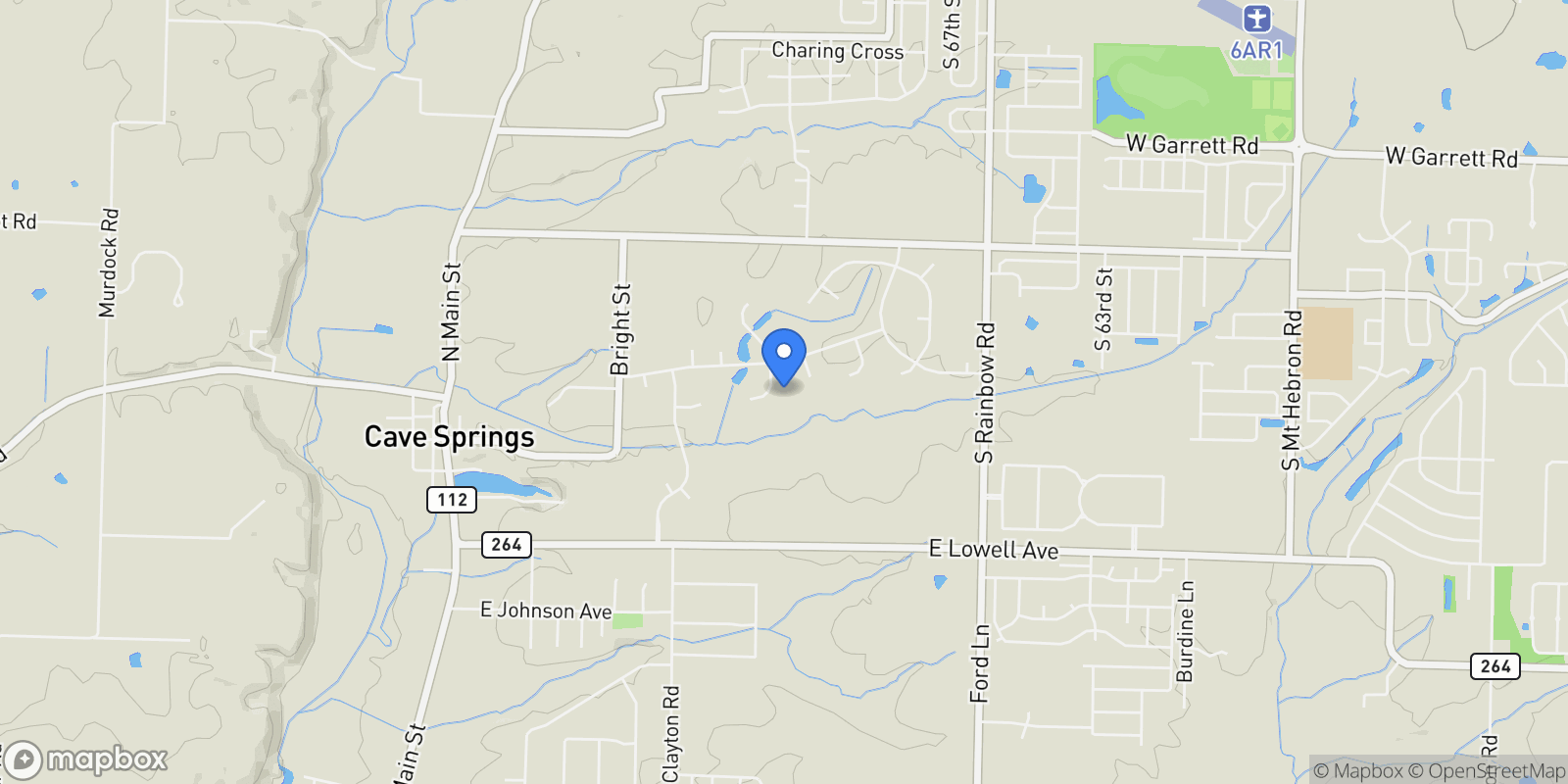 Map showing 208 Cascade Circle, Cave Springs, AR 72718, Cave Springs, Arkansas, United States.