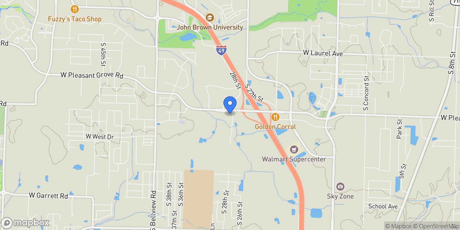 Map showing 79 AC W Pleasant Grove Road, Rogers, AR 72758, Rogers, Arkansas, United States.