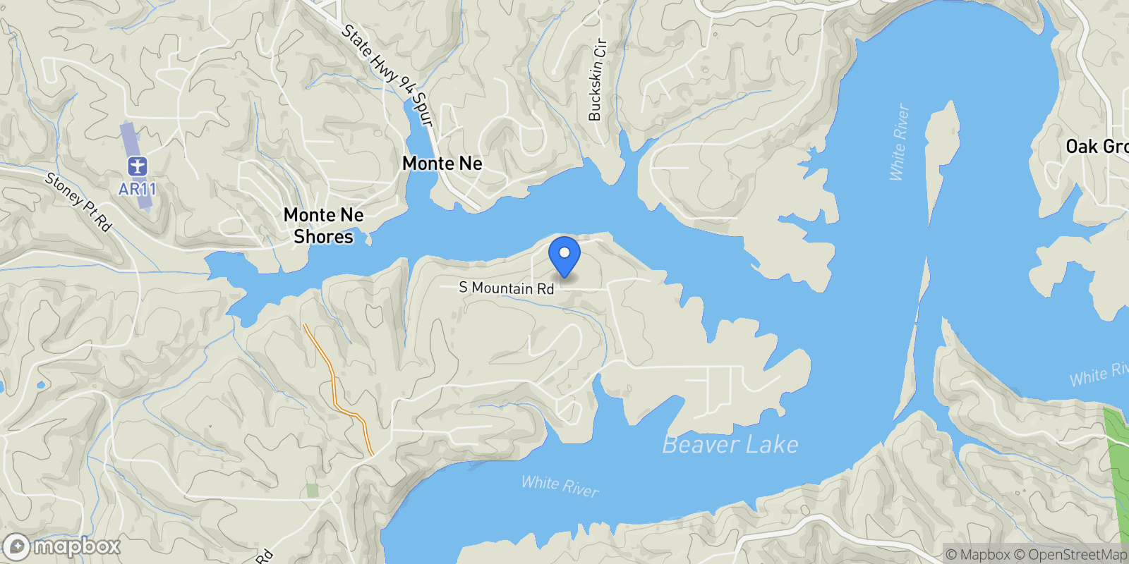 Map showing 14472 South Mountain Road, Lowell, AR 72745, Lowell, Arkansas, United States.