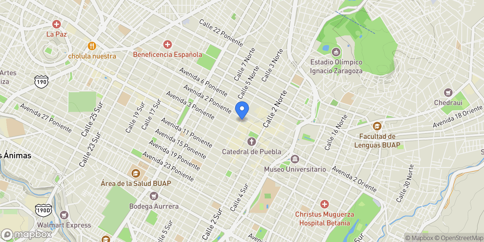 Map showing 3 norte 6 altos Centro , 72227 Puebla, Puebla, México, Puebla, Puebla, Mexico.