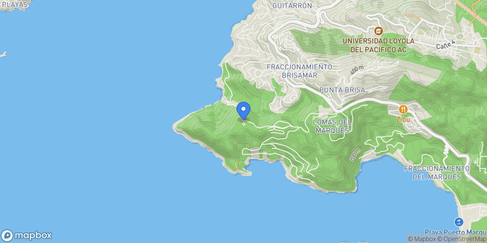 Map showing JAQUES COSTEAU 13  , Brisas del Marqués , 39887 Acapulco de Juárez, Guerrero, México, Puerto Marques, Guerrero, Mexico.
