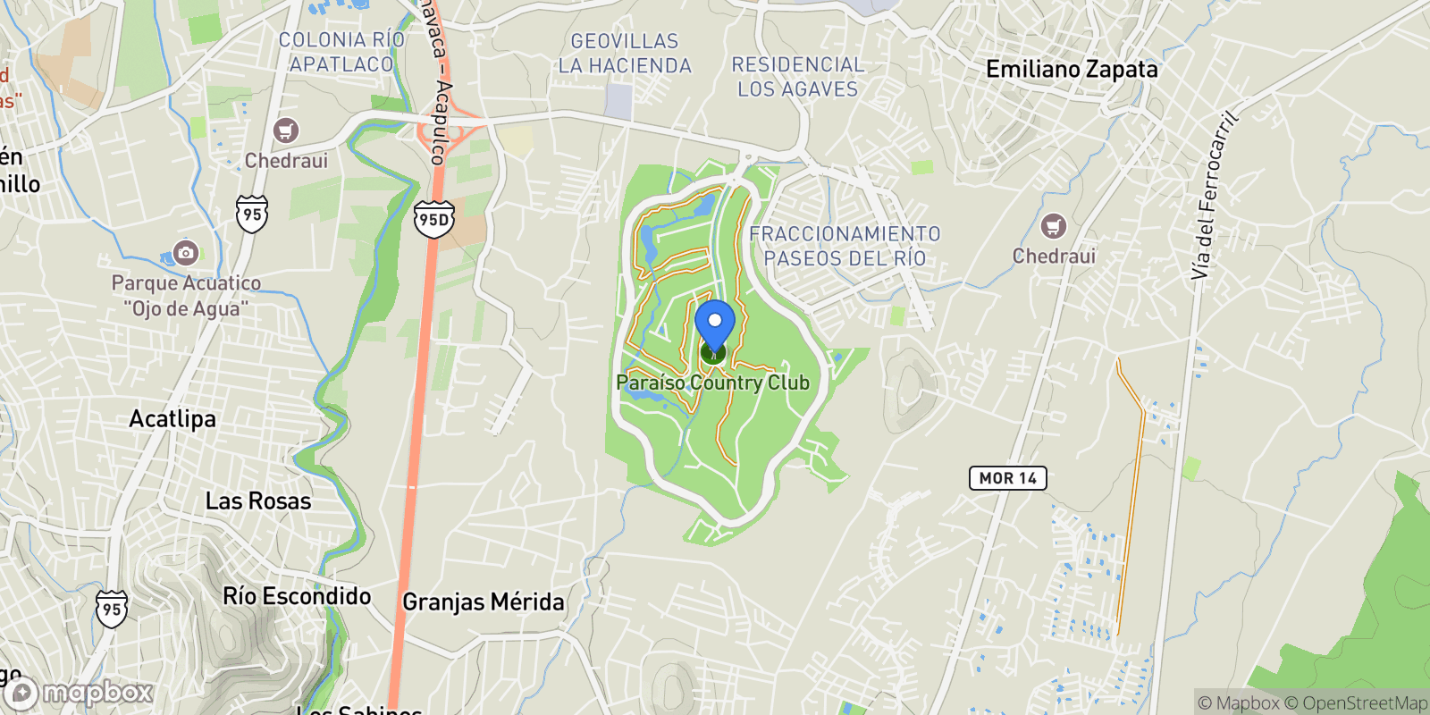 Map showing 7 77, Paraíso Country Club 62766 Emiliano Zapata Morelos México, Fraccionamiento Club de Golf Paraíso, Morelos, Mexico.