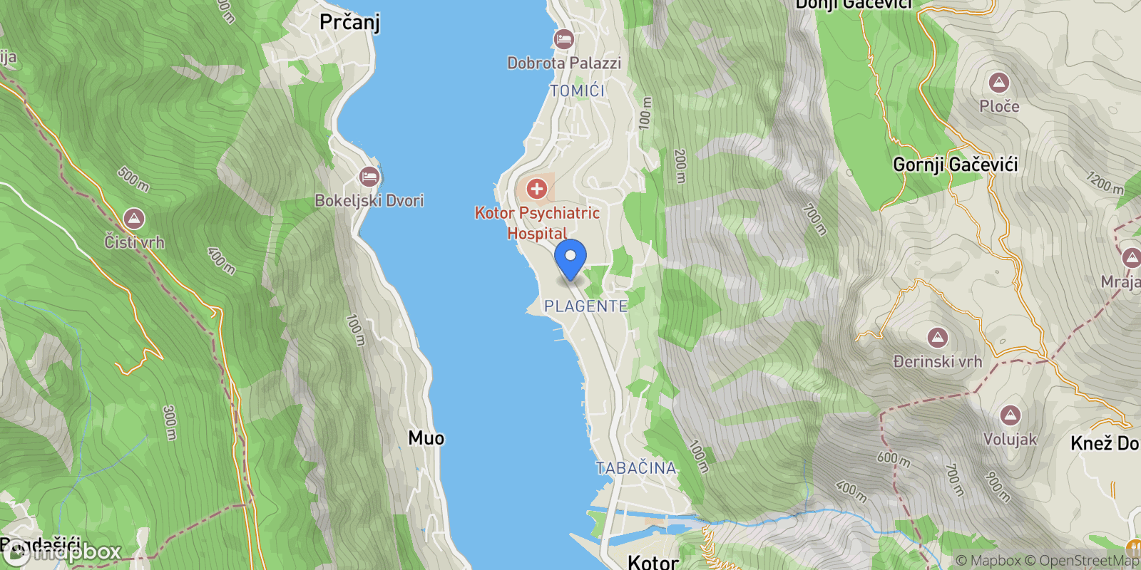 Map showing Dobrota, Montenegro, Dobrota, Kotor Municipality, Montenegro.