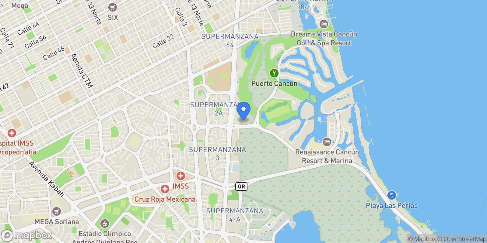Map showing Av. Bonampak 161, Zona Hotelera 77500 Benito Juárez Quintana Roo México, Cancún, Quintana Roo, Mexico.
