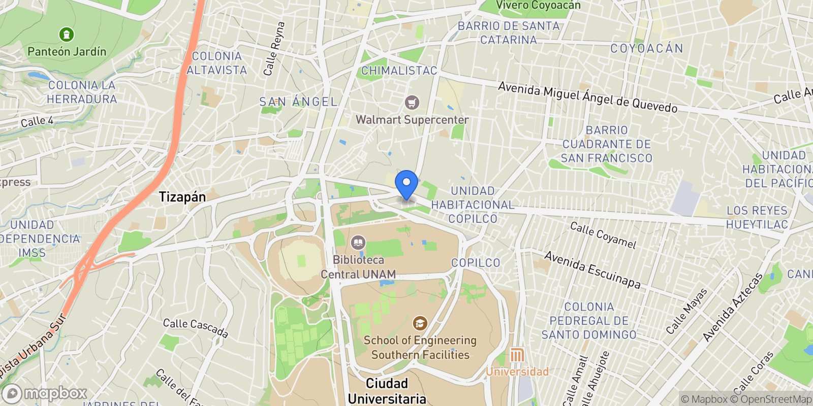 Map showing Economía 81, Copilco Universidad 04360 Coyoacán Ciudad de México México, Santa Catarina Yecahuitzotl, Mexico City, Mexico.