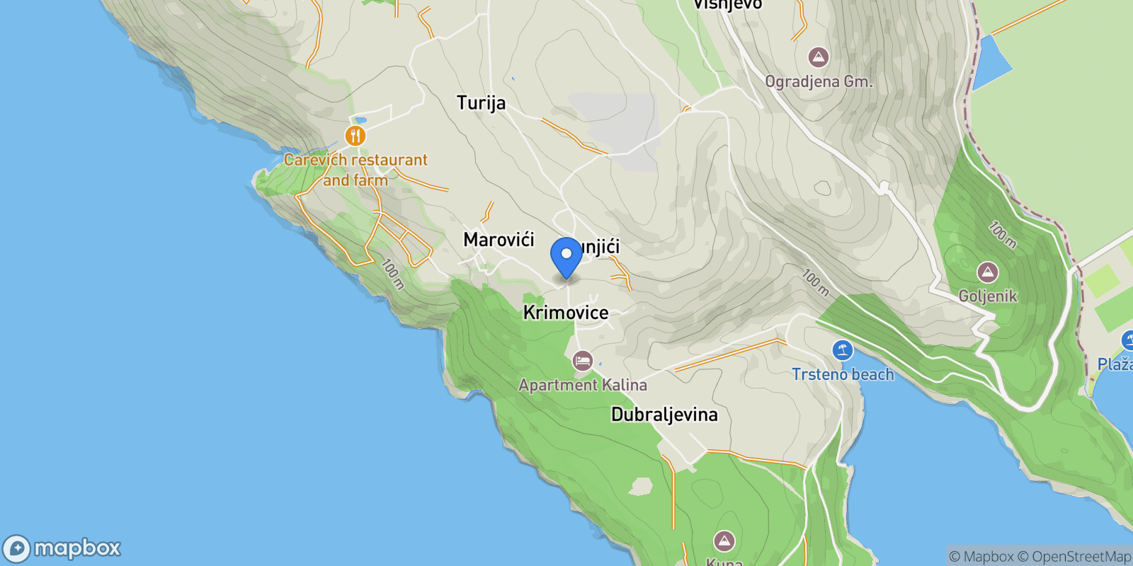 Map showing Krimovica, Montenegro, Krimovica, Kotor Municipality, Montenegro.