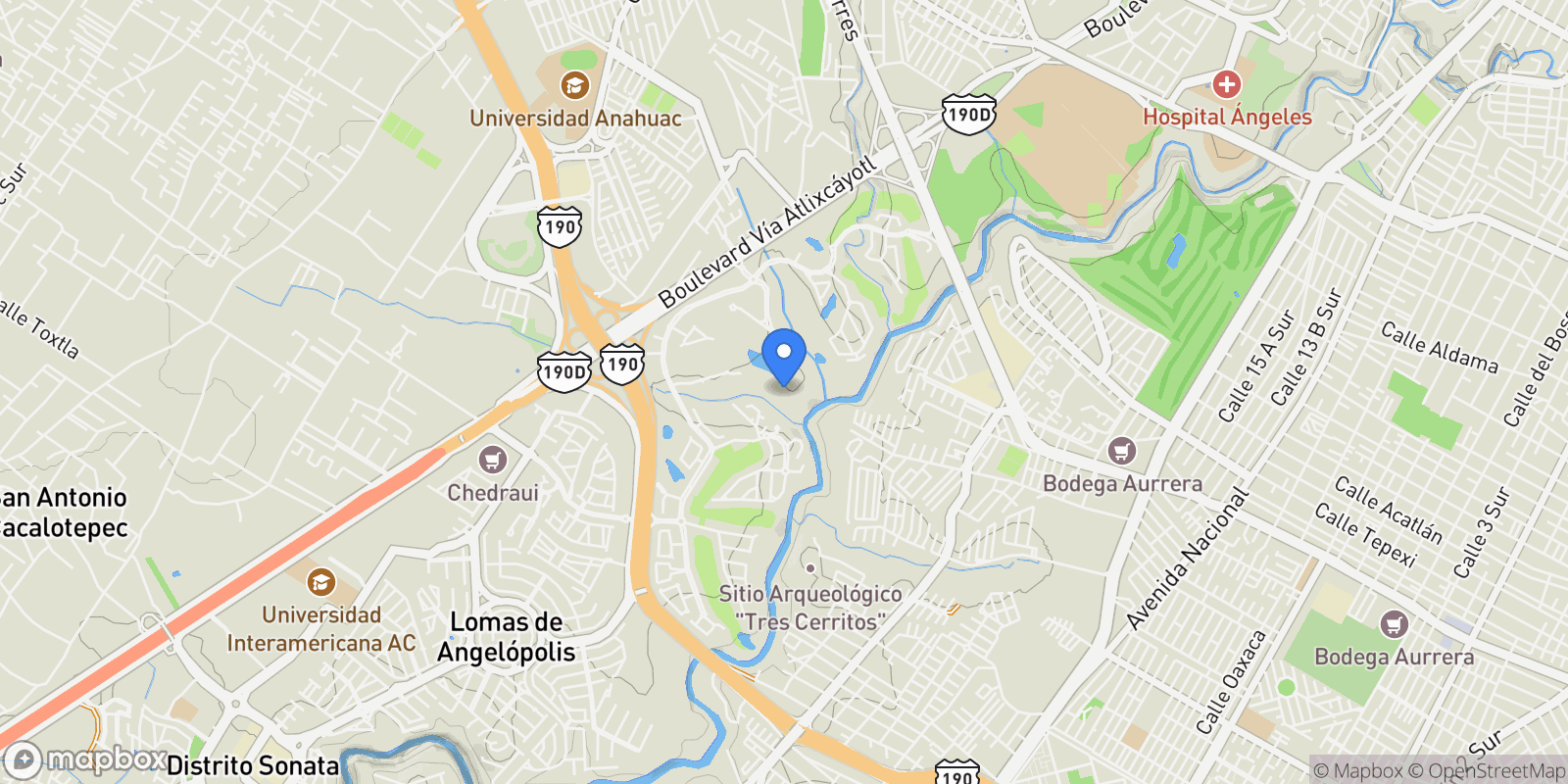 Map showing sn S/N, La Vista Contry Club 72830 San Andrés Cholula Puebla México, Tlaxcalancingo, Puebla, Mexico.