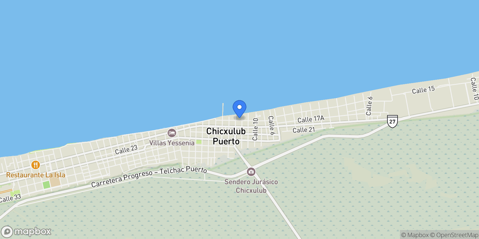 Map showing 17 102  , Chicxulub Puerto , 97330 Progreso, Yucatán, México, Chicxulub Puerto, Yucatan, Mexico.