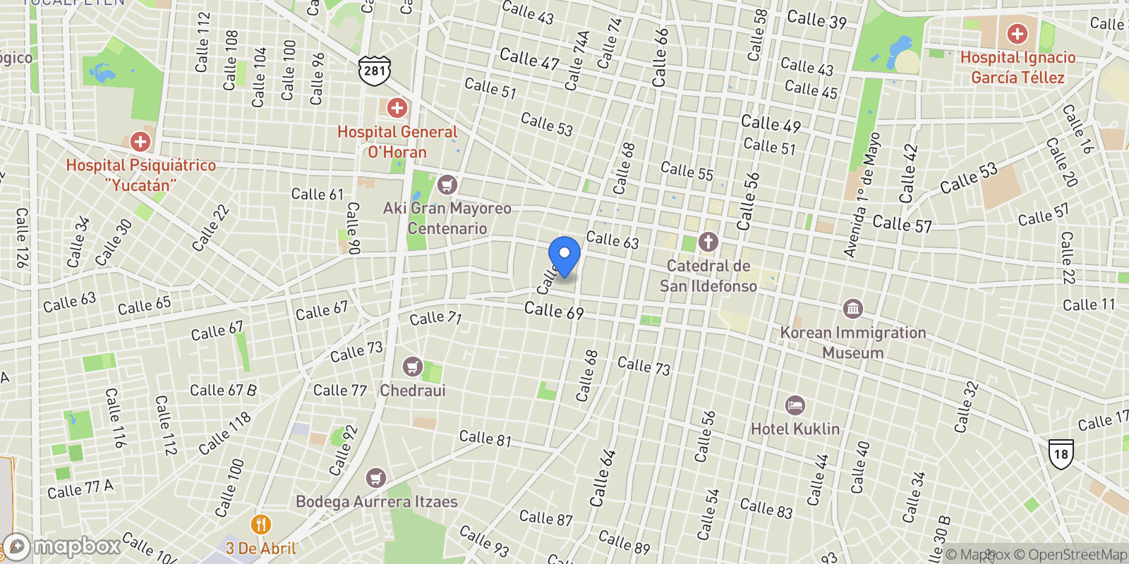 Map showing 68 584, Mérida Centro 97000 Mérida Yucatán México, Mérida, Yucatan, Mexico.