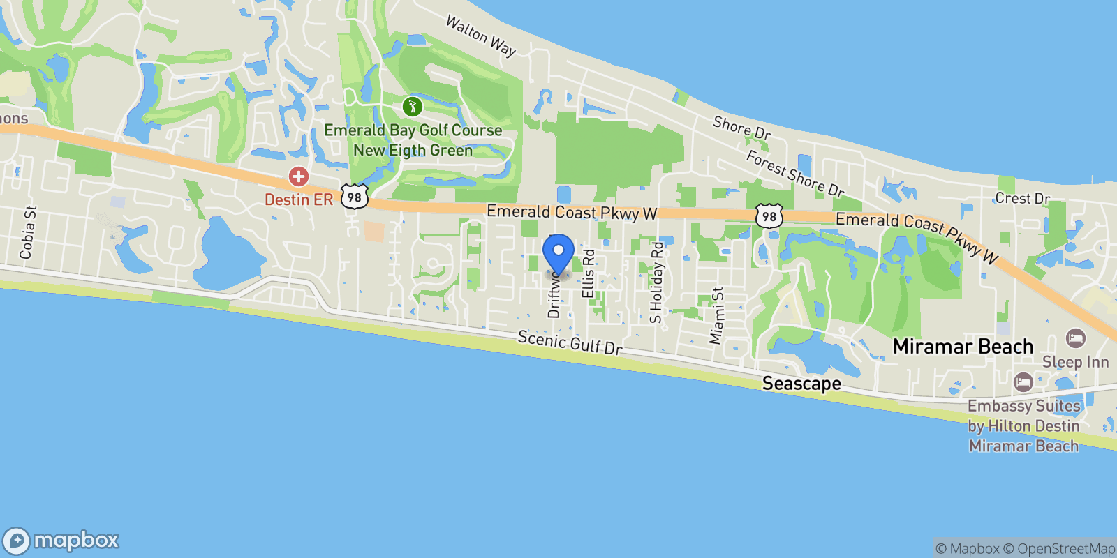 Map showing Miramar Beach, Florida, United States.