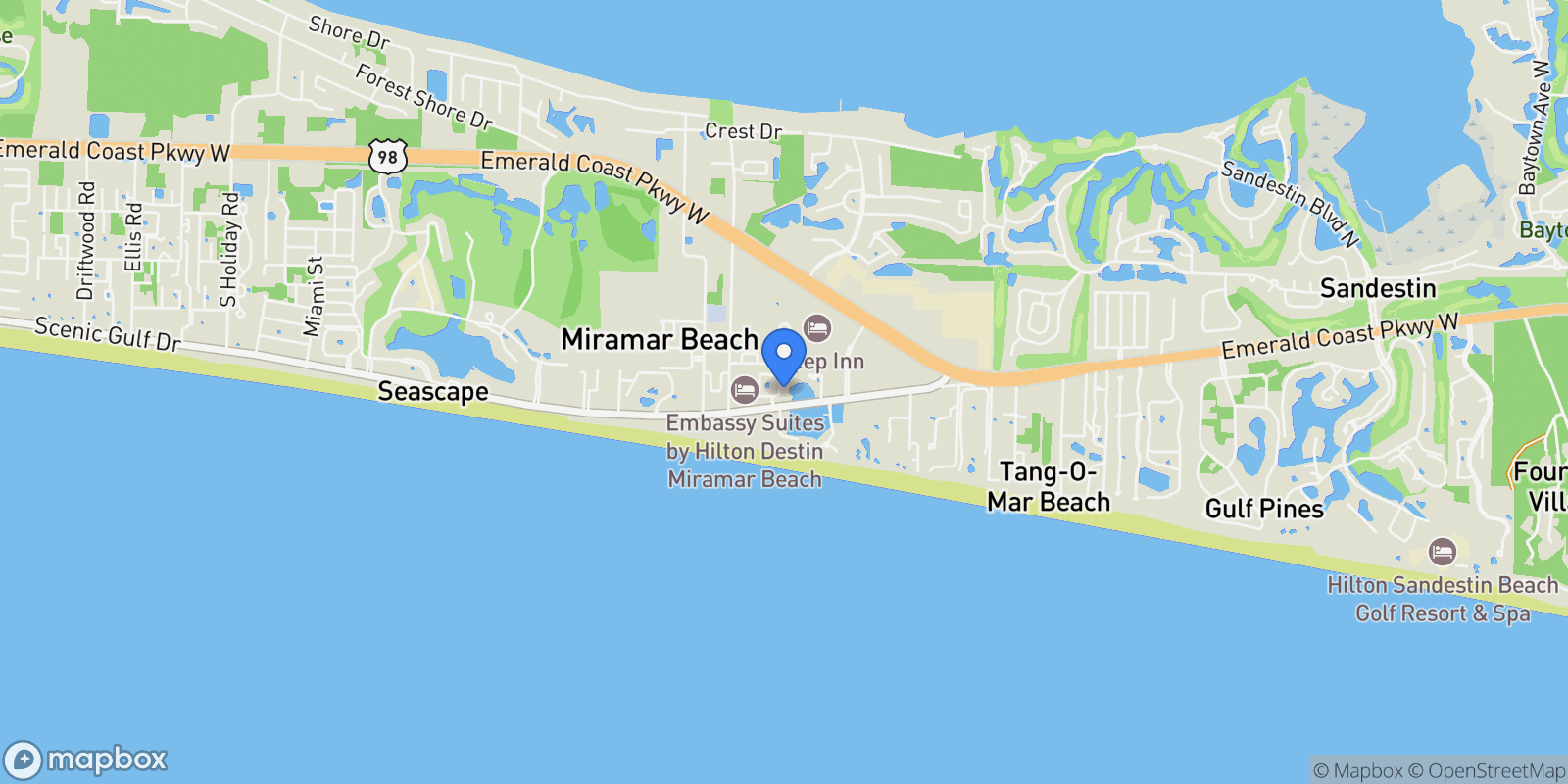 Map showing Miramar Beach, Florida, United States.