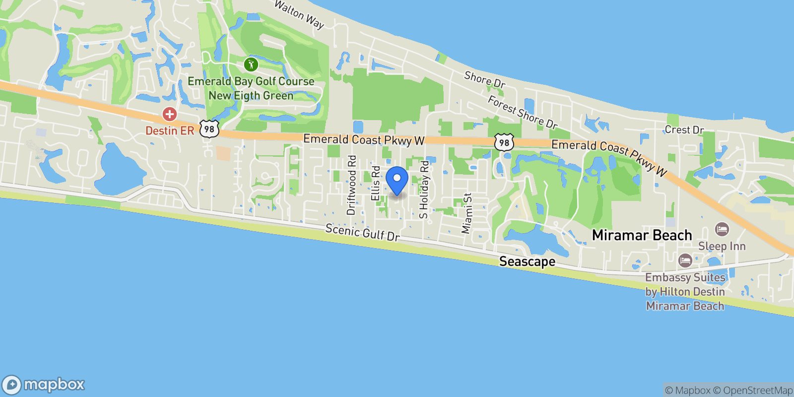 Map showing Miramar Beach, Florida, United States.