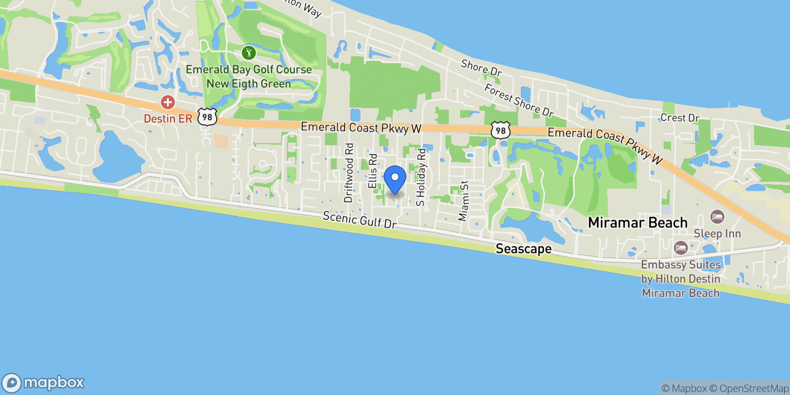 Map showing Miramar Beach, Florida, United States.