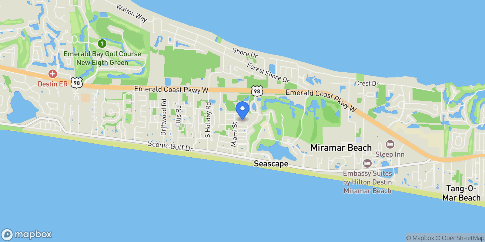 Map showing Miramar Beach, Florida, United States.