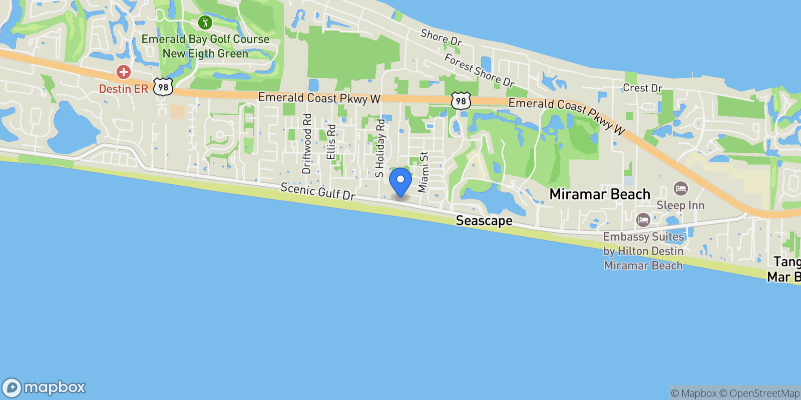 Map showing Miramar Beach, Florida, United States.