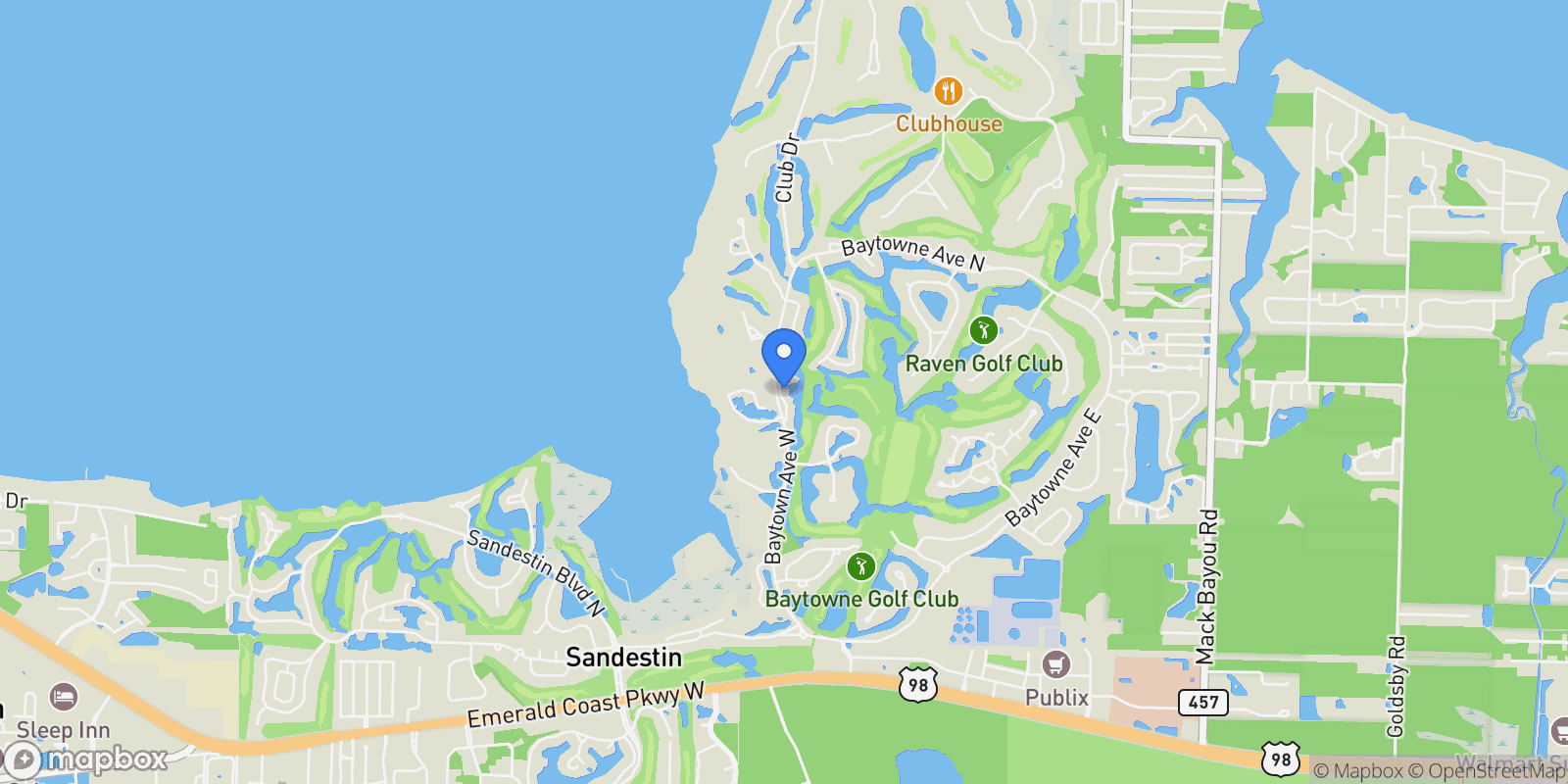 Map showing Miramar Beach, Florida, United States.