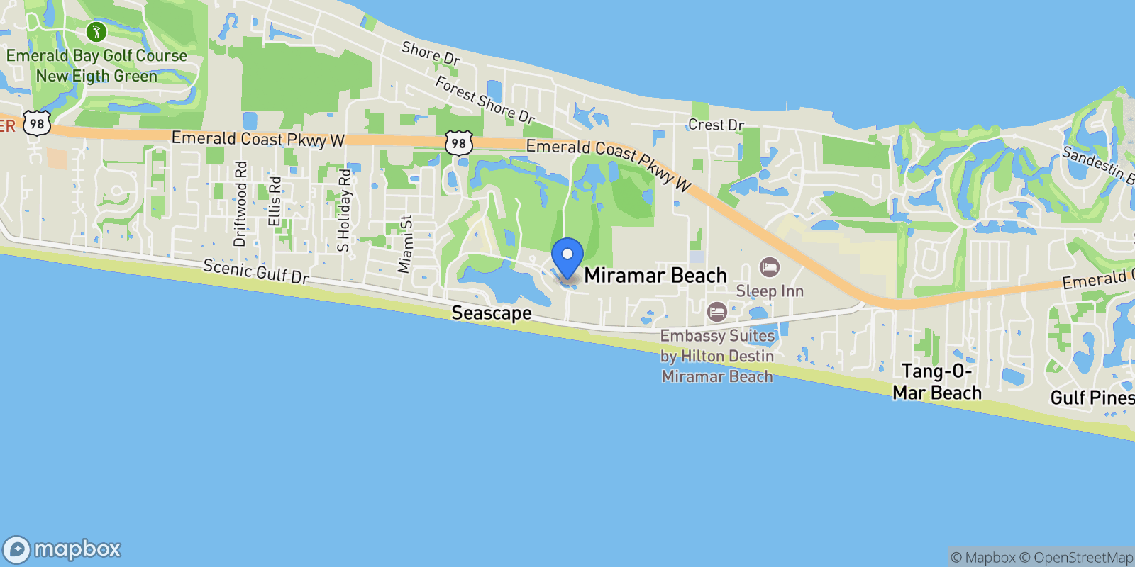 Map showing Miramar Beach, Florida, United States.