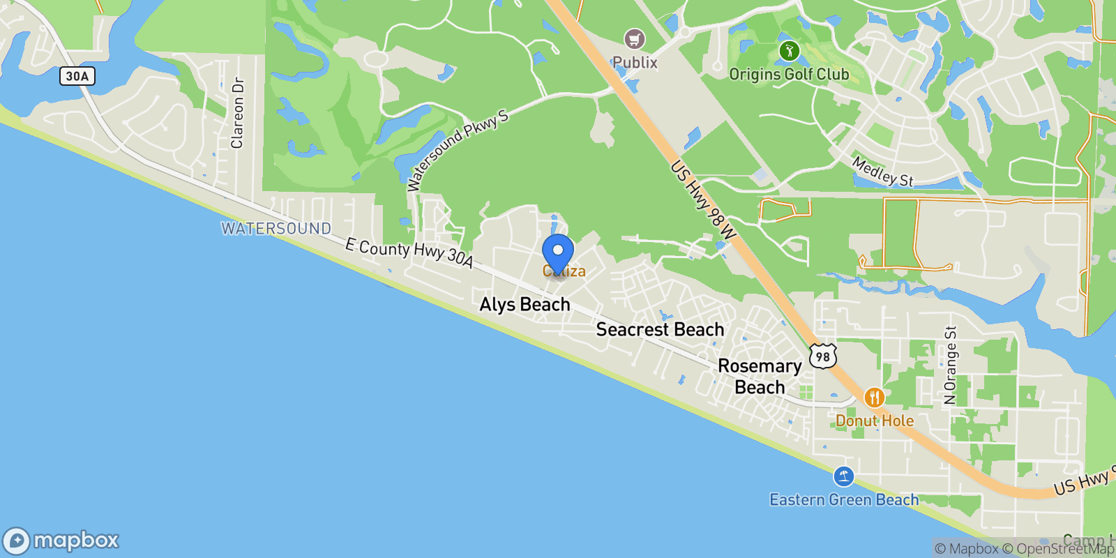 Map showing Rosemary Beach, Florida, United States.