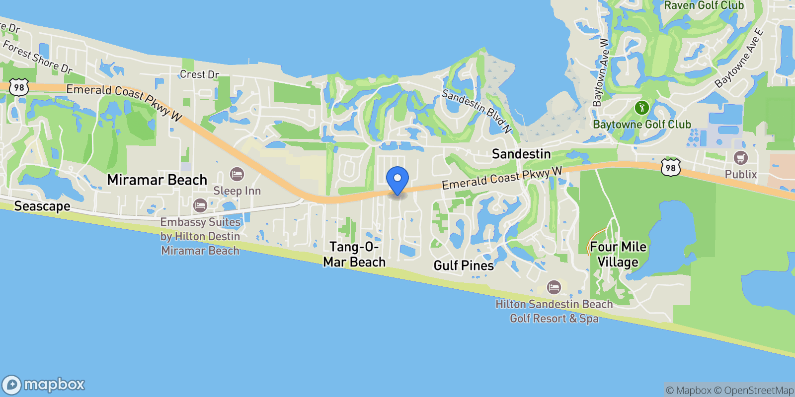Map showing Miramar Beach, Florida, United States.