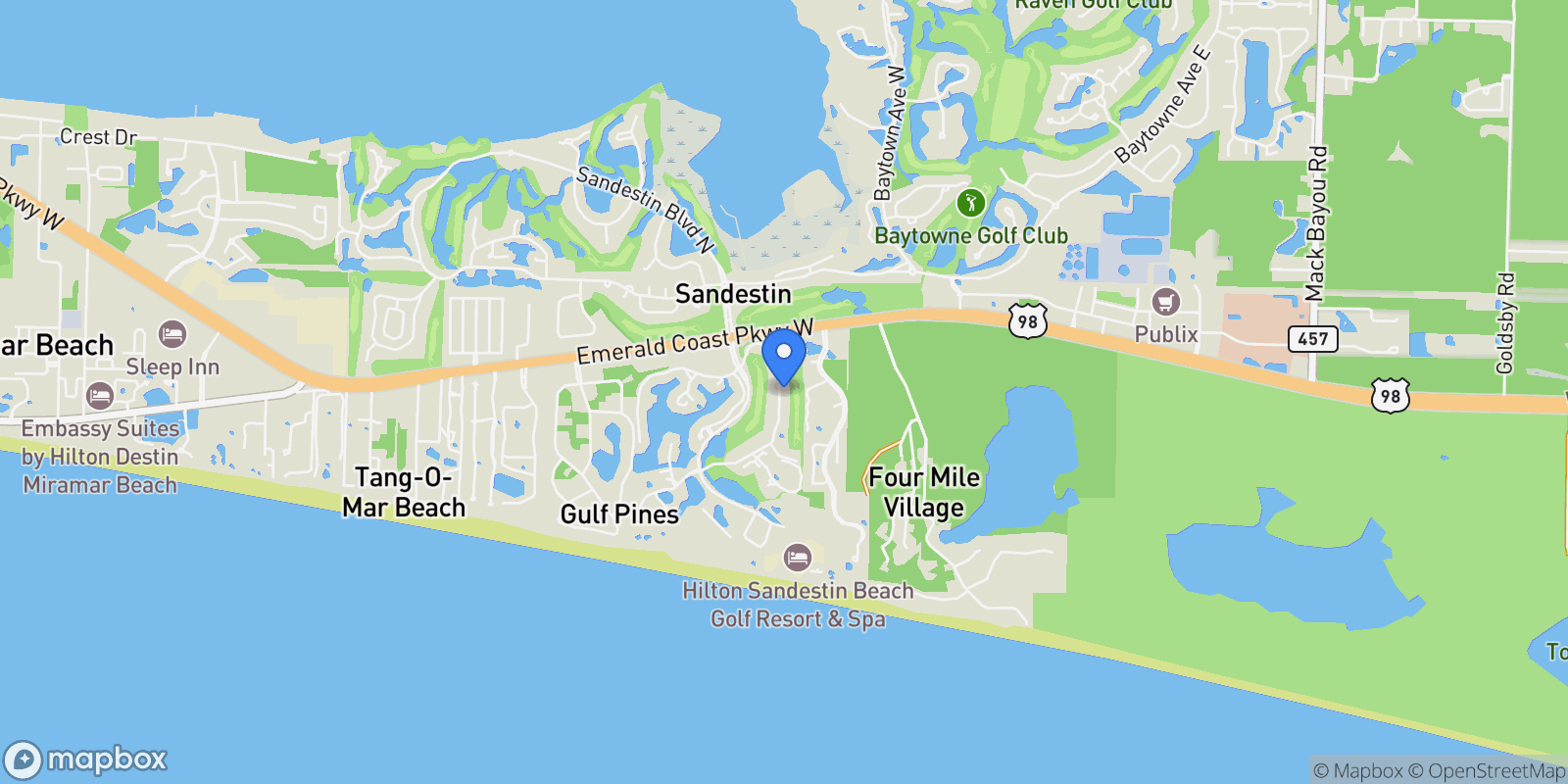 Map showing Miramar Beach, Florida, United States.
