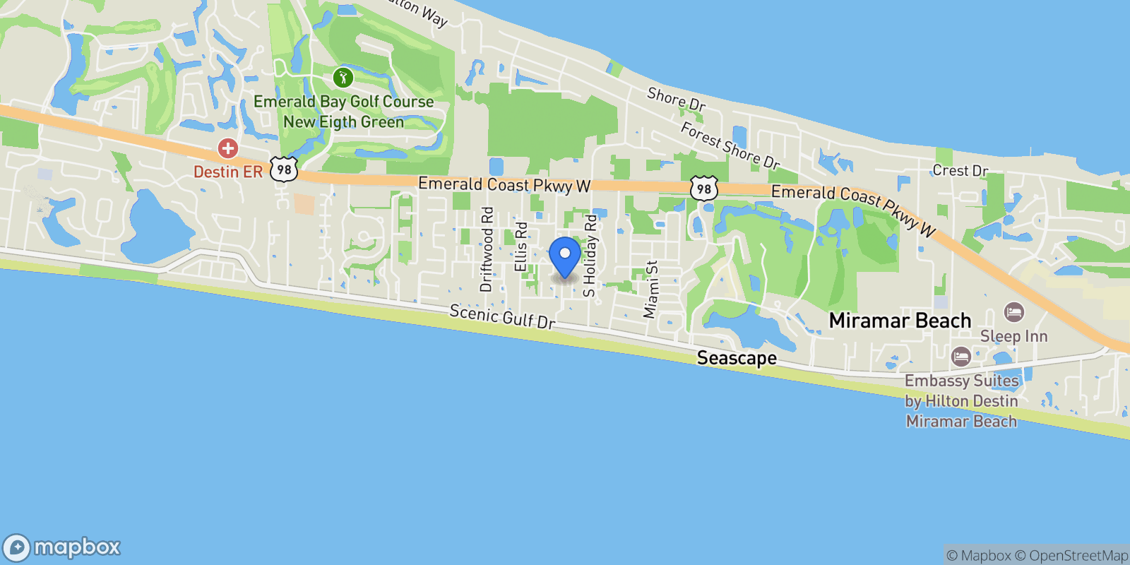 Map showing Miramar Beach, Florida, United States.