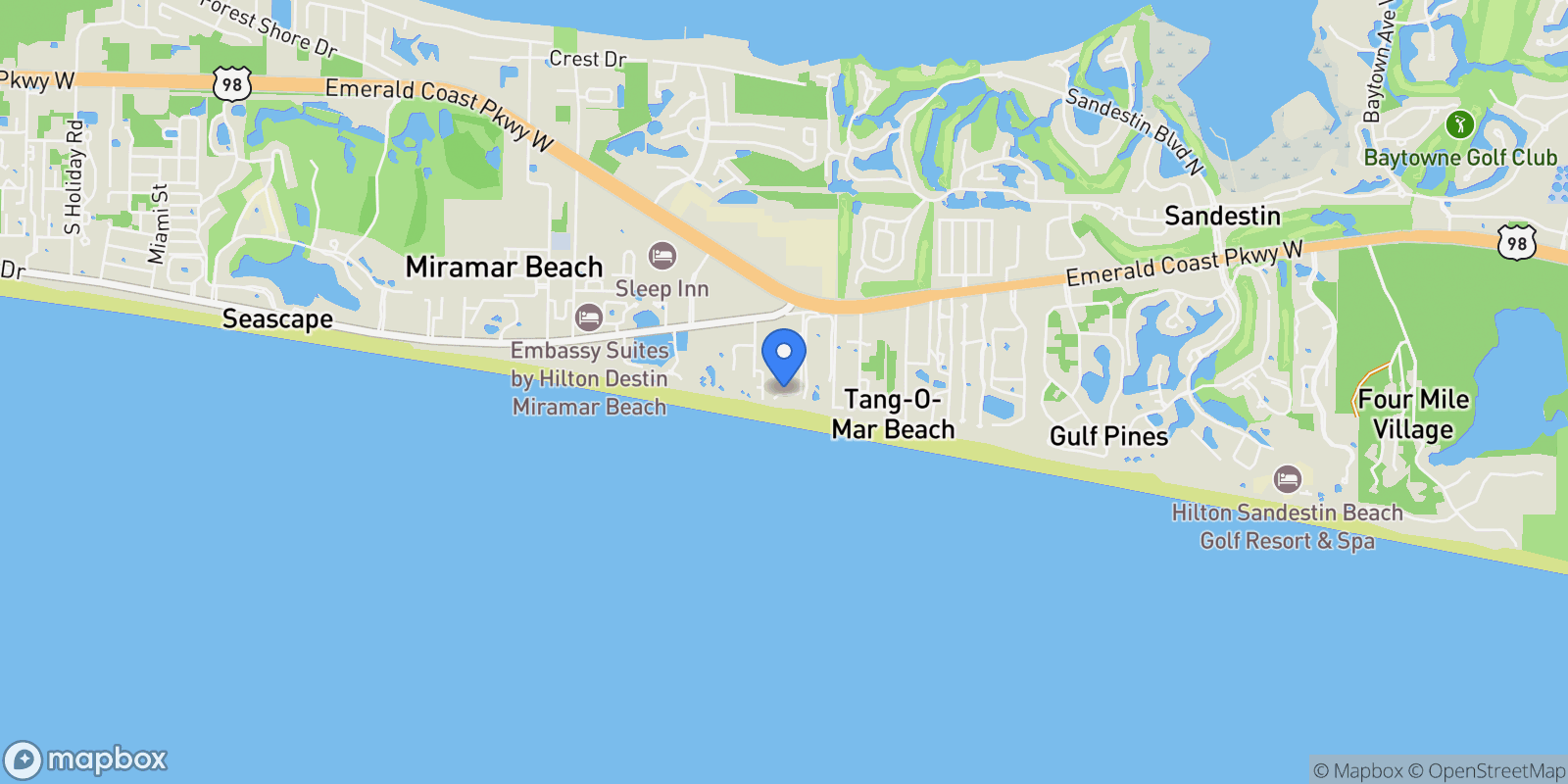 Map showing Miramar Beach, Florida, United States.