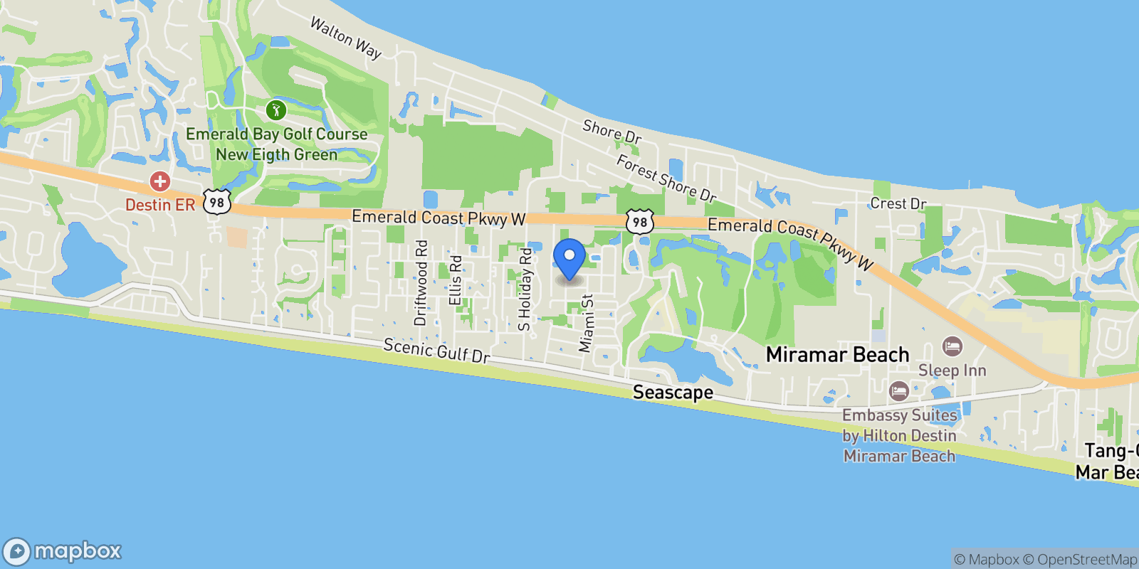 Map showing Miramar Beach, Florida, United States.