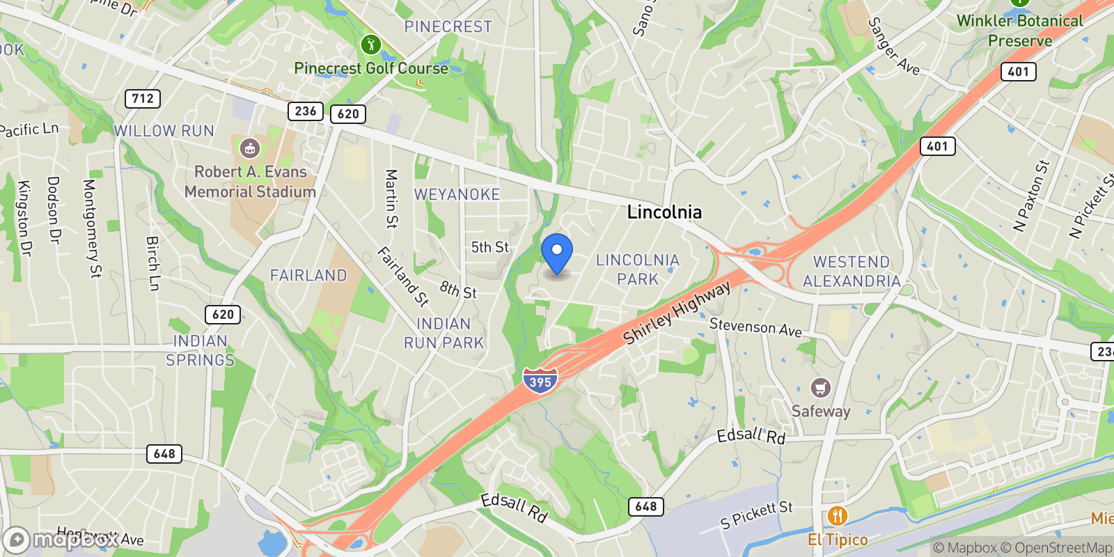 Map showing 6309 Seventh Street, Alexandria, VA 22312, Lincolnia, Virginia, United States.