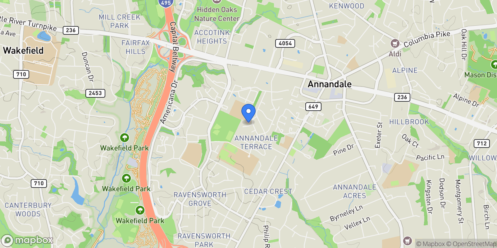 Map showing 7602 Gaylord Drive, Annandale, VA 22003, Annandale, Virginia, United States.