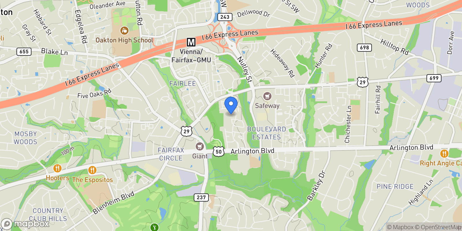 Map showing 9311 Clanbrook Court, Fairfax, VA 22031, Oakton, Virginia, United States.