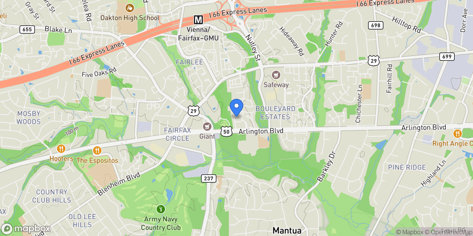 Map showing 9312 Silver Mill Place, Fairfax, VA 22031, Oakton, Virginia, United States.