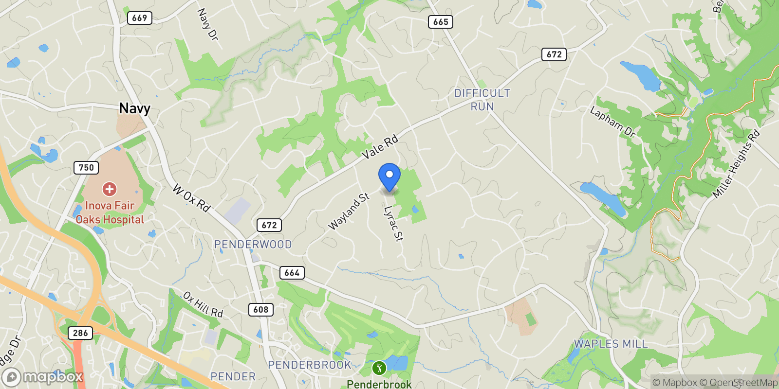 Map showing 3406 Lyrac Street, Oakton, VA 22124, Oakton, Virginia, United States.