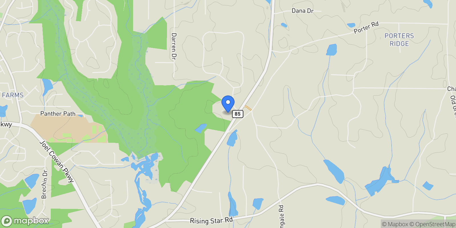 Map showing Fayetteville, Georgia, United States.