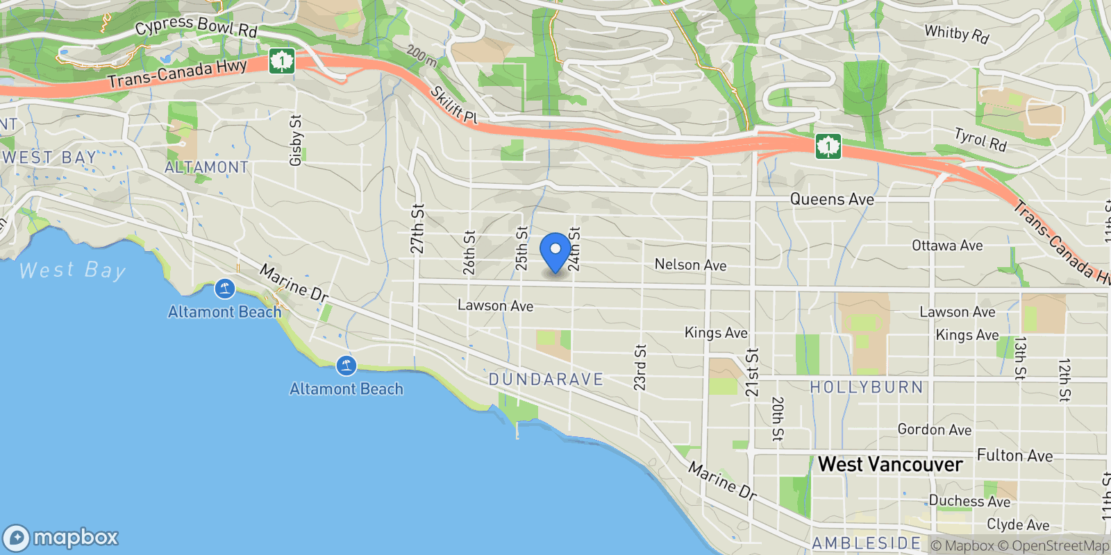 Map showing 2433 Mathers Avenue, West Vancouver, British Columbia, Canada.