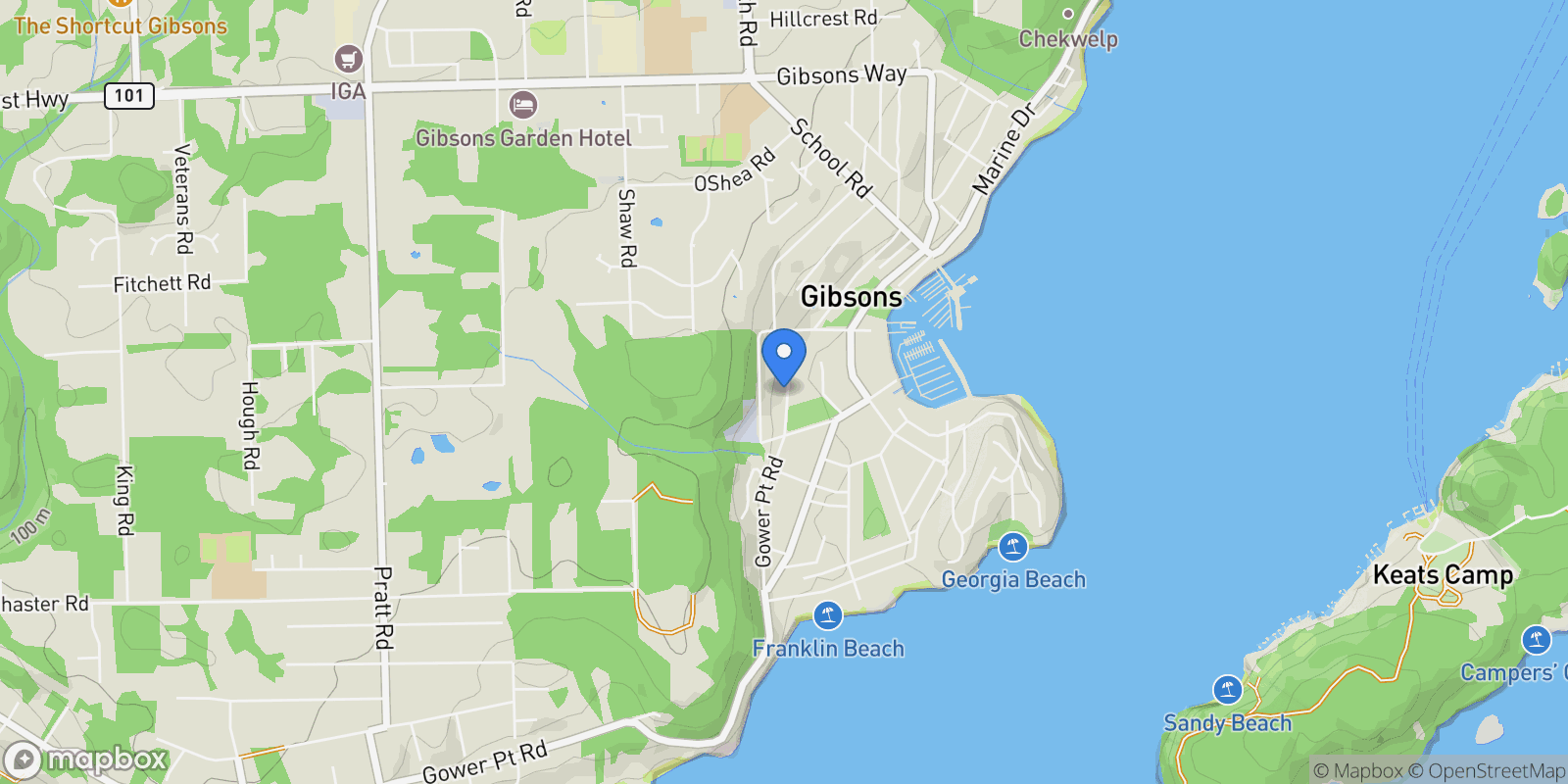 Map showing 405 S Fletcher Road, Gibsons, British Columbia, Canada.