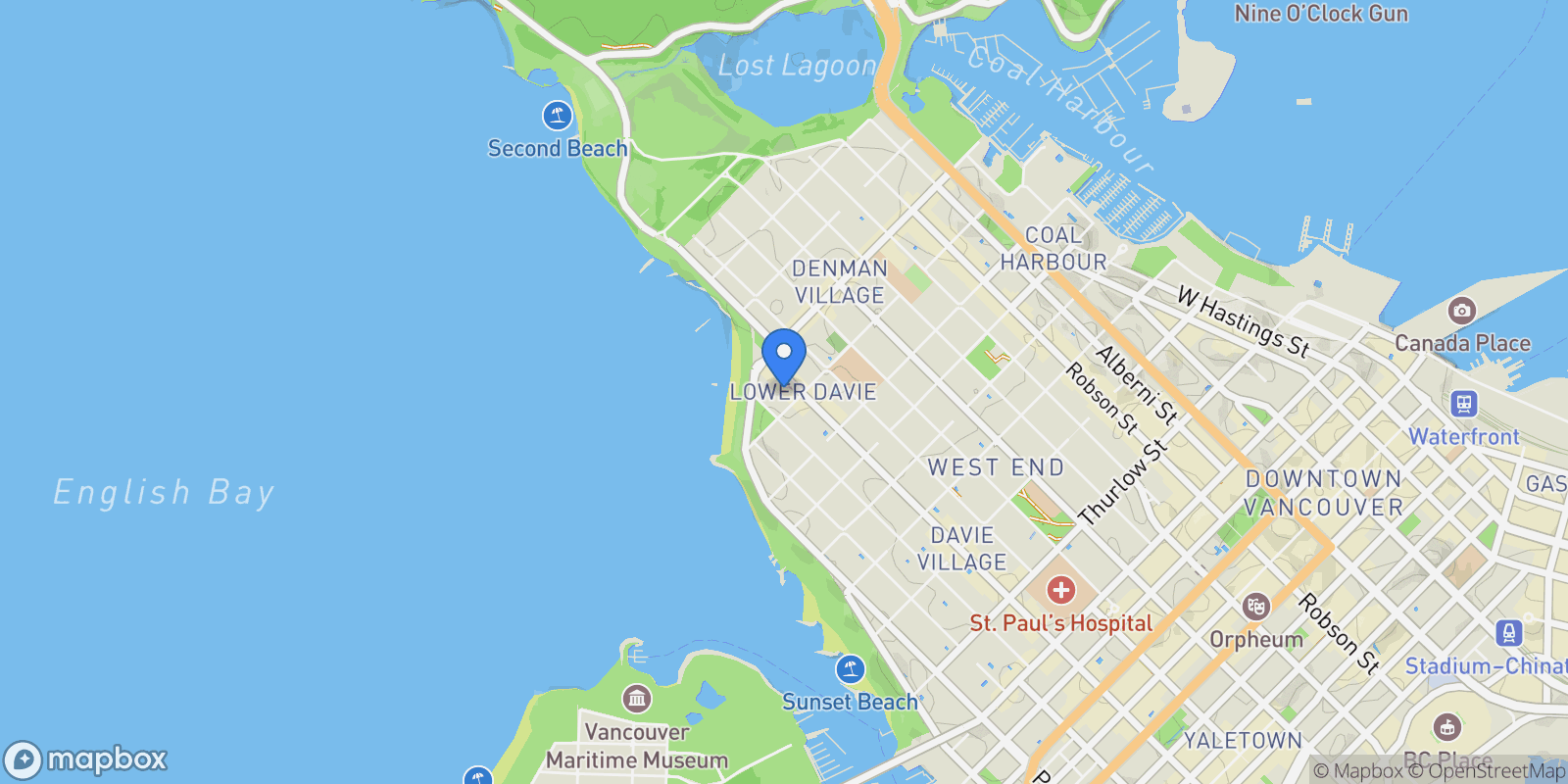 Map showing 1221 Bidwell Street 2101, Vancouver, British Columbia, Canada.