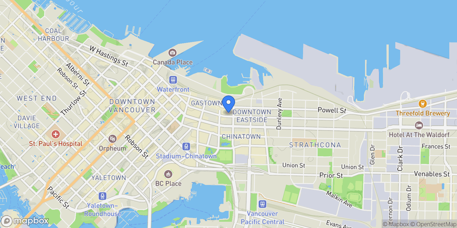 Map showing 55 E Cordova Street 303, Vancouver, British Columbia, Canada.