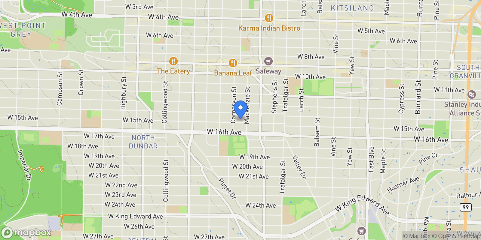Map showing 2939 W 15th Avenue, Vancouver, British Columbia, Canada.