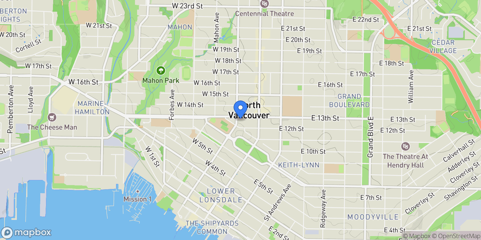 Map showing 1288 Chesterfield Avenue TH4, North Vancouver, British Columbia, Canada.