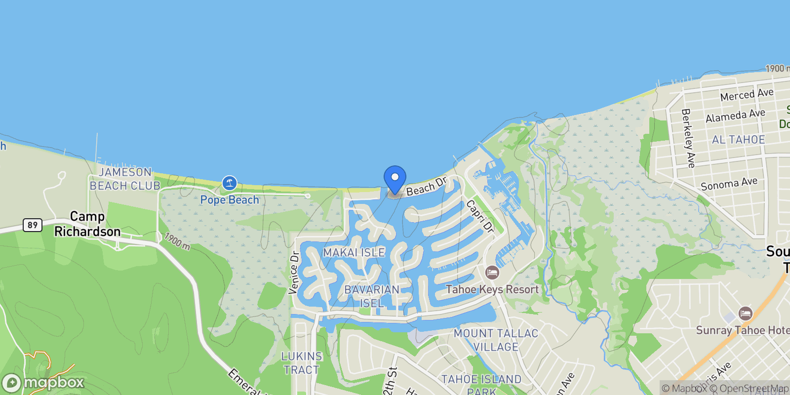 Map showing 222 Beach Drive, South Lake Tahoe, CA, 96150, USA, South Lake Tahoe, California, United States.