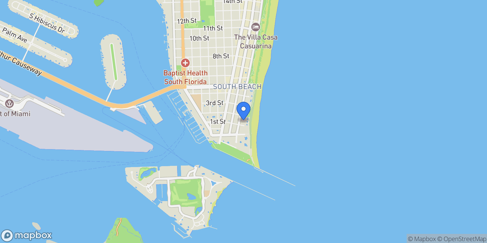 Map showing 125 Ocean Dr U-0303, Miami Beach, Florida, United States.
