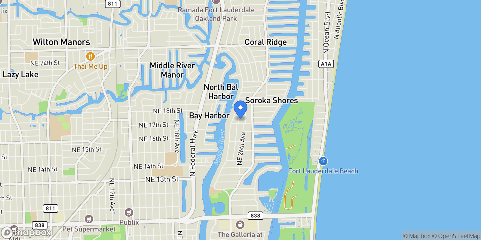 Map showing 1808 Coral Ridge Dr 1808, Wilton Manors, Florida, United States.